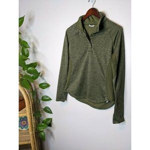 Columbia Large Quarter Snap Button Fleece Green Pullover Sweatshirt Thumb Holes